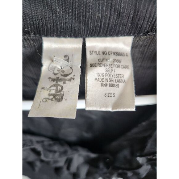 Vintage L8ter Later Womens Sz S Semi Sheer Short Sleeve Blouse Black Ruffled - Picture 2 of 3